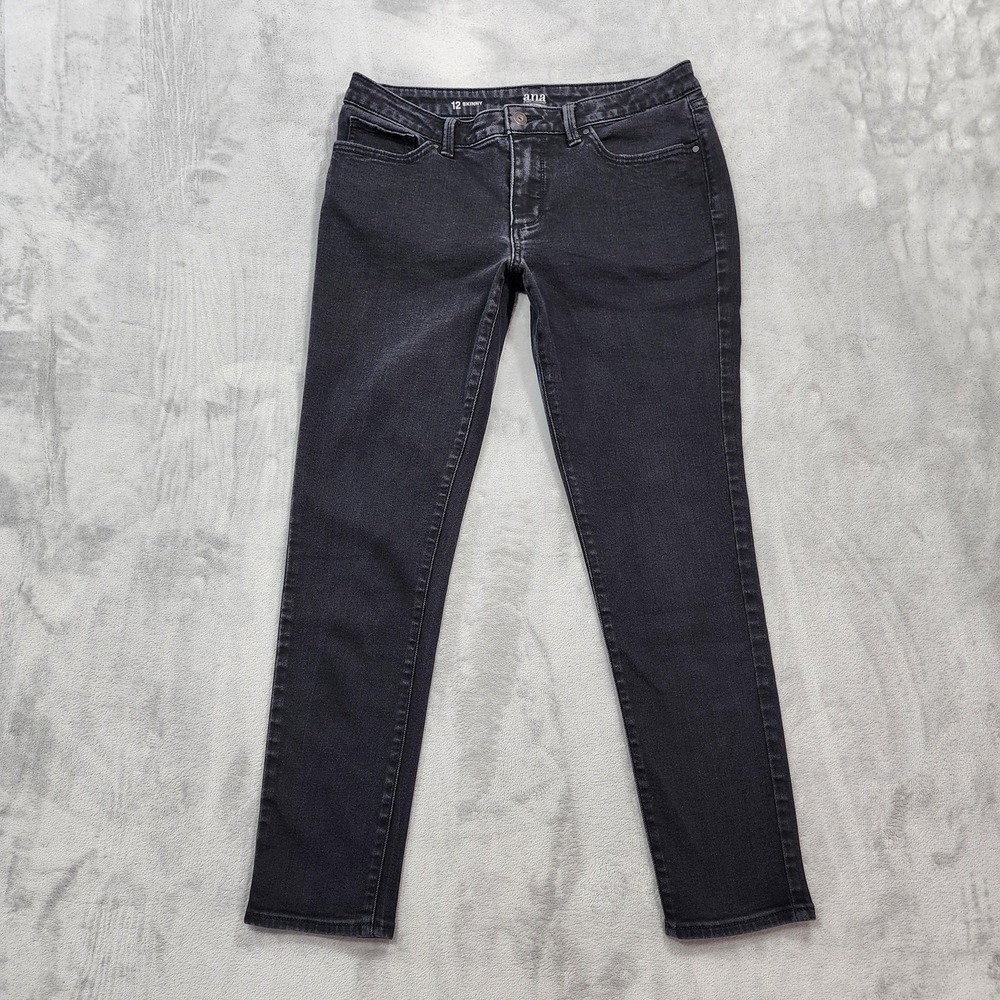 A.n.a A New Approach Jeans Womens 12 Black Mid Rise Skinny Slim Stretch Denim‎